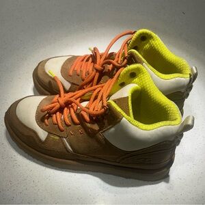 UGG Brown and White Sneakers with Neon Orange Laces
